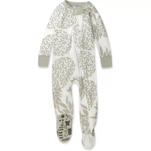 HonestBaby NonSlip Footed Pajamas OnePiece Sleeper Jumpsuit ZipFront PJs 100 Organic Cotton for Baby BoysPineapple Leaf Ivory
