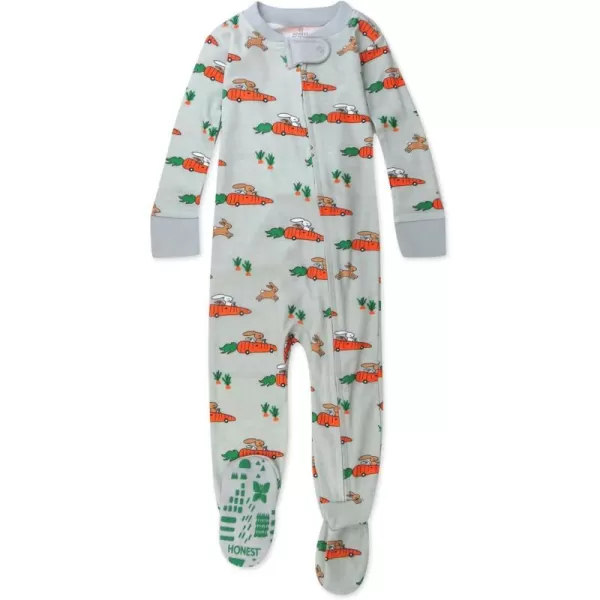 HonestBaby NonSlip Footed Pajamas OnePiece Sleeper Jumpsuit ZipFront PJs 100 Organic Cotton for Baby BoysRacing Rabbits