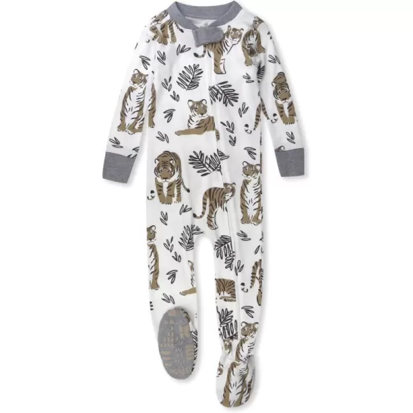 HonestBaby NonSlip Footed Pajamas OnePiece Sleeper Jumpsuit ZipFront PJs 100 Organic Cotton for Baby BoysTiger Cub
