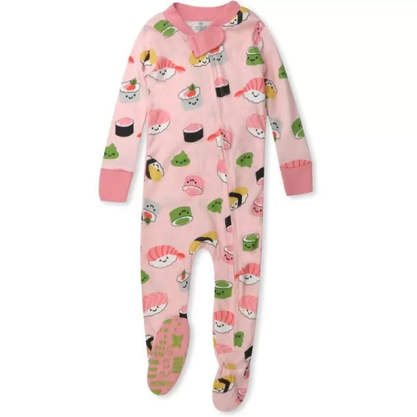 HonestBaby NonSlip Footed Pajamas OnePiece Sleeper Jumpsuit ZipFront Pjs 100 Organic Cotton for Baby GirlsSushi