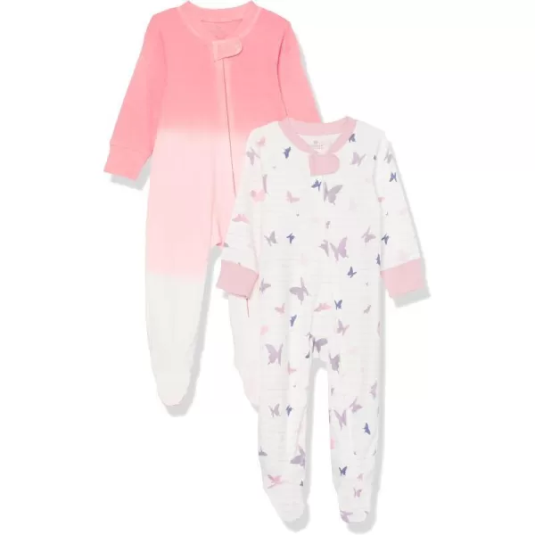 HonestBaby Sleep and Play Footed Pajamas OnePiece Sleeper Jumpsuit ZipFront Pjs 100 Organic Cotton for Baby GirlsButterfly