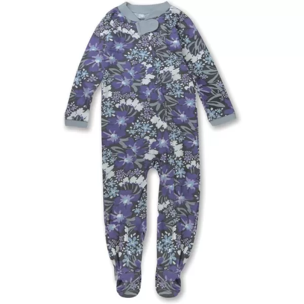 HonestBaby Sleep and Play Footed Pajamas OnePiece Sleeper Jumpsuit ZipFront Pjs 100 Organic Cotton for Baby GirlsJumbo Floral Dusty Purple