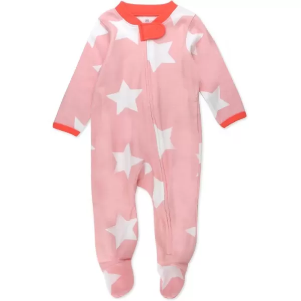 HonestBaby Sleep and Play Footed Pajamas OnePiece Sleeper Jumpsuit ZipFront Pjs 100 Organic Cotton for Baby GirlsJumbo Star Pink