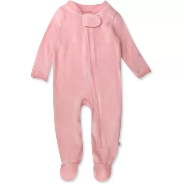 HonestBaby Sleep and Play Footed Pajamas OnePiece Sleeper Jumpsuit ZipFront Pjs 100 Organic Cotton for Baby GirlsPink Velour
