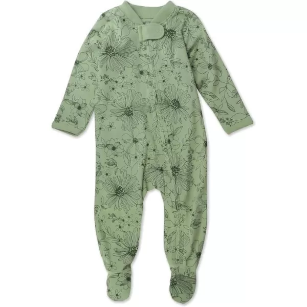 HonestBaby Sleep and Play Footed Pajamas OnePiece Sleeper Jumpsuit ZipFront Pjs 100 Organic Cotton for Baby GirlsSketchy Floral Sage