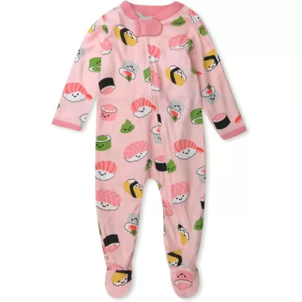 HonestBaby Sleep and Play Footed Pajamas OnePiece Sleeper Jumpsuit ZipFront Pjs 100 Organic Cotton for Baby GirlsSushi