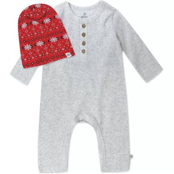 HonestBaby unisexbaby Romper Coverall Sets OnePiece Jumpsuit Organic Cotton for Infant Baby Boys Girls UnisexLight Gray HeatherFair Isle Red