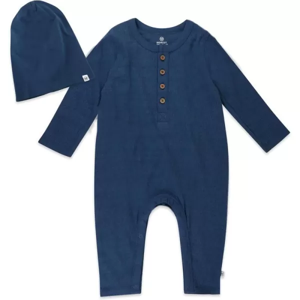 HonestBaby unisexbaby Romper Coverall Sets OnePiece Jumpsuit Organic Cotton for Infant Baby Boys Girls UnisexNavy Blue