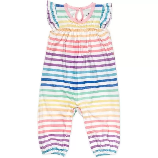 HonestBaby unisexbaby Romper Coverall Sets OnePiece Jumpsuit Organic Cotton for Infant Baby Boys Girls UnisexRainbow Stripe Flutter Coverall
