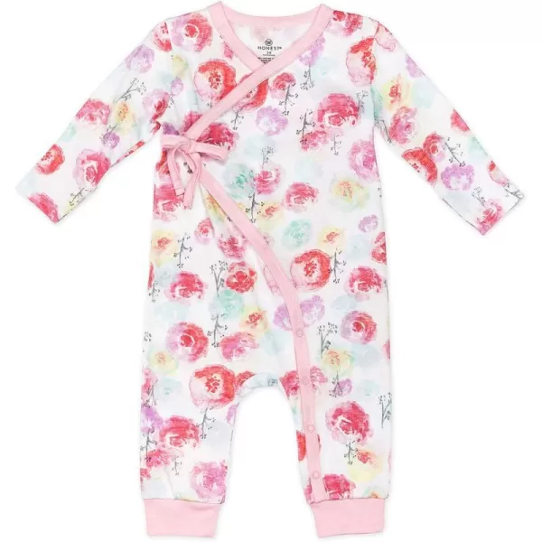 HonestBaby unisexbaby Romper Coverall Sets OnePiece Jumpsuit Organic Cotton for Infant Baby Boys Girls UnisexRose Blossom Kimono Coverall