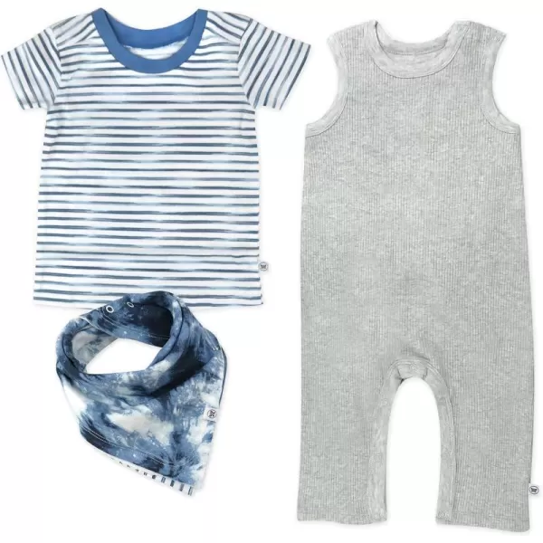 HonestBaby unisexbaby Romper Coverall Sets OnePiece Jumpsuit Organic Cotton for Infant Baby Boys Girls UnisexWhite Indigo Stripe
