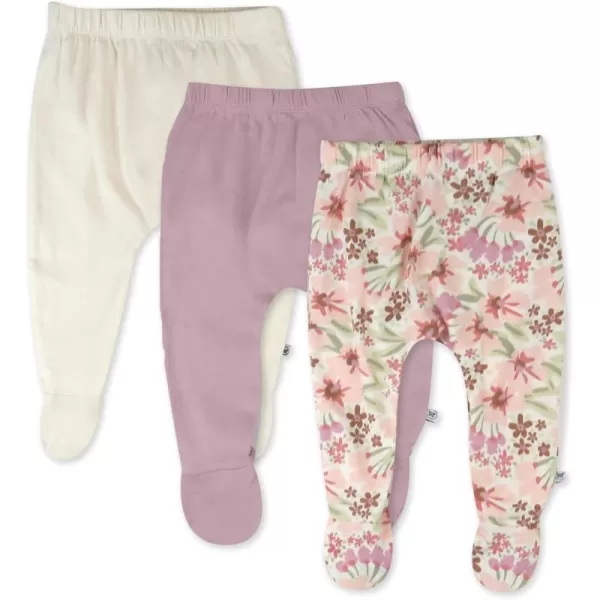 HonestBaby 3Pack Footed Pants Roomy Fit Pull on Bottoms 100 Organic Cotton for Infant Baby Boys Girls UnisexPainted Floral Pink