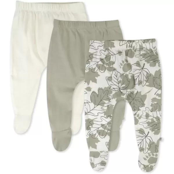 HonestBaby 3Pack Footed Pants Roomy Fit Pull on Bottoms 100 Organic Cotton for Infant Baby Boys Girls UnisexPaw Leaves