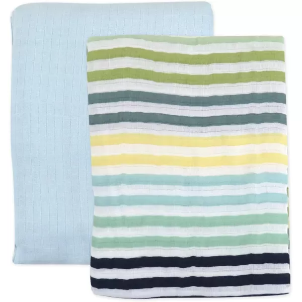 HonestBaby 2Pack Organic Cotton Swaddle Blankets Watercolor WorldNavy One Size A251B2pack Rainbow Stripe Blues One Size