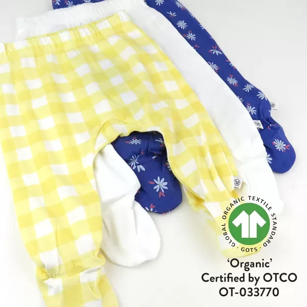 HonestBaby 3Pack Footed Pants Roomy Fit Pull on Bottoms 100 Organic Cotton for Infant Baby Boys Girls UnisexBaby Daisy Violet