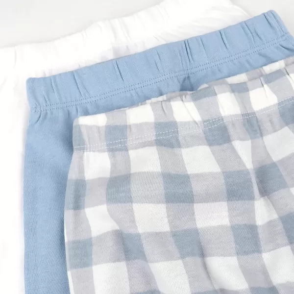 HonestBaby 3Pack Footed Pants Roomy Fit Pull on Bottoms 100 Organic Cotton for Infant Baby Boys Girls UnisexBlue Painted Buffalo Check