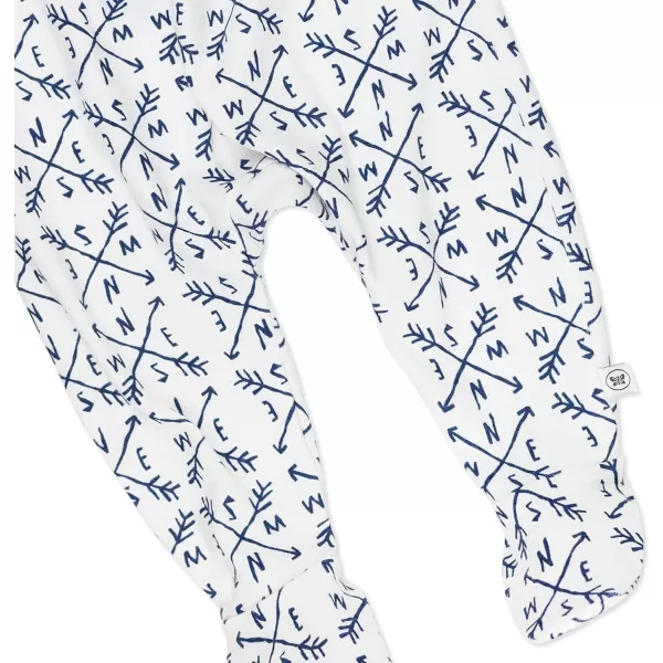HonestBaby 3Pack Footed Pants Roomy Fit Pull on Bottoms 100 Organic Cotton for Infant Baby Boys Girls UnisexCompass Blue