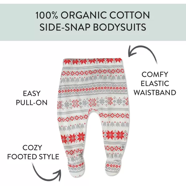 HonestBaby 3Pack Footed Pants Roomy Fit Pull on Bottoms 100 Organic Cotton for Infant Baby Boys Girls UnisexFair Isle Ivory