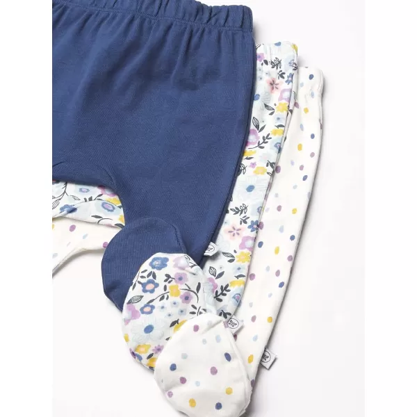 HonestBaby 3Pack Footed Pants Roomy Fit Pull on Bottoms 100 Organic Cotton for Infant Baby Boys Girls UnisexFall Floral Purple