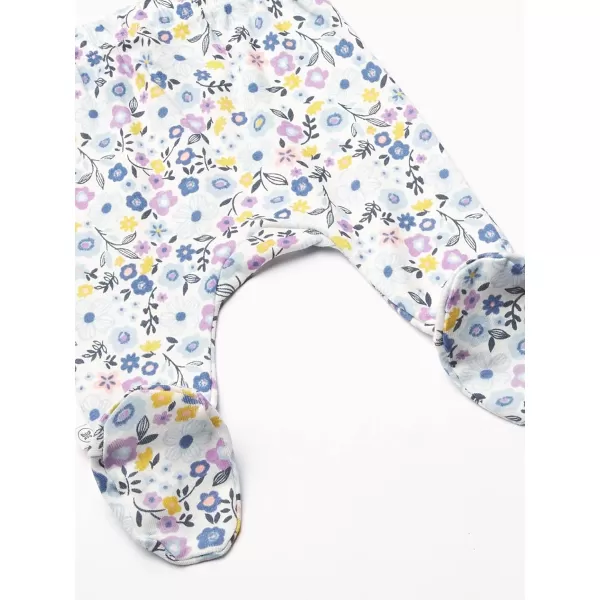 HonestBaby 3Pack Footed Pants Roomy Fit Pull on Bottoms 100 Organic Cotton for Infant Baby Boys Girls UnisexFall Floral Purple