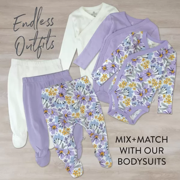 HonestBaby 3Pack Footed Pants Roomy Fit Pull on Bottoms 100 Organic Cotton for Infant Baby Boys Girls UnisexJumbo Floral Lilac