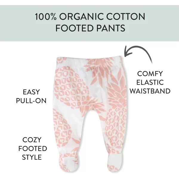 HonestBaby 3Pack Footed Pants Roomy Fit Pull on Bottoms 100 Organic Cotton for Infant Baby Boys Girls UnisexPink Pineapple