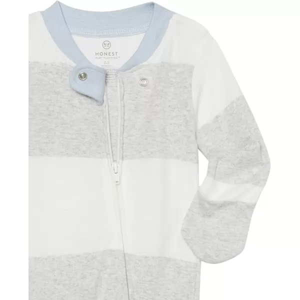 HonestBaby Footed Sleep amp Play Pajamas Organic Cotton for Infant Baby Boys LEGACY1 Rugby Stripe Light Grey Heather