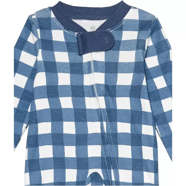 HonestBaby Footed Sleep amp Play Pajamas Organic Cotton for Infant Baby Boys LEGACY2 Navy Painted Buffalo Check