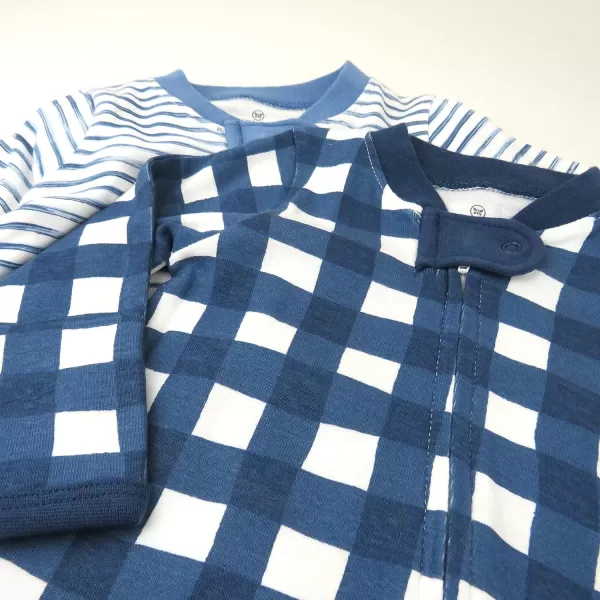 HonestBaby Footed Sleep amp Play Pajamas Organic Cotton for Infant Baby Boys LEGACY2 Navy Painted Buffalo Check