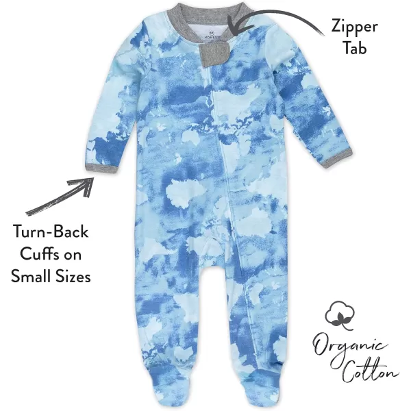 HonestBaby Footed Sleep amp Play Pajamas Organic Cotton for Infant Baby Boys LEGACY2 Watercolor WorldTeal Blue