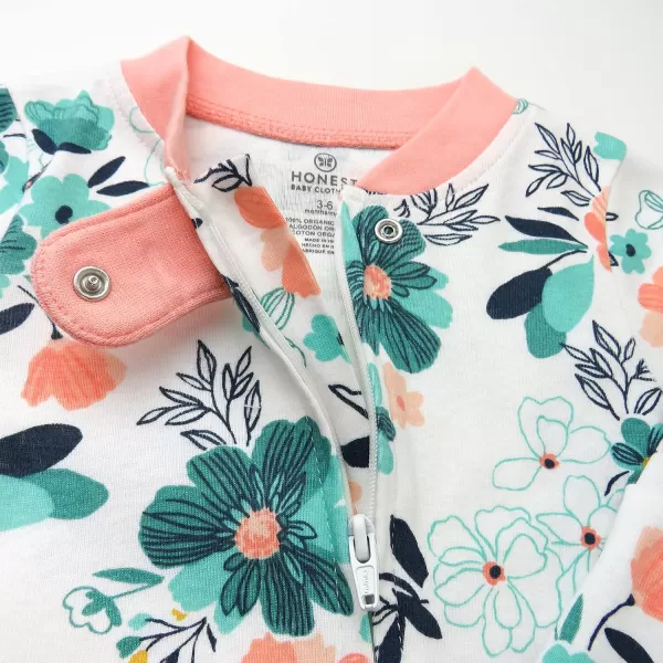 HonestBaby Footed Sleep amp Play Pajamas Organic Cotton for Infant Baby Girls LEGACY2 Dreamy Floral Aqua Blue
