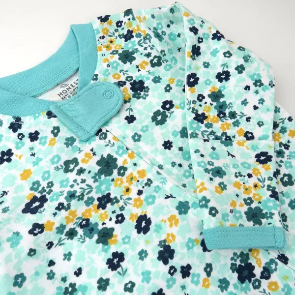 HonestBaby Footed Sleep amp Play Pajamas Organic Cotton for Infant Baby Girls LEGACY2 Floral Clusters Aqua Blue