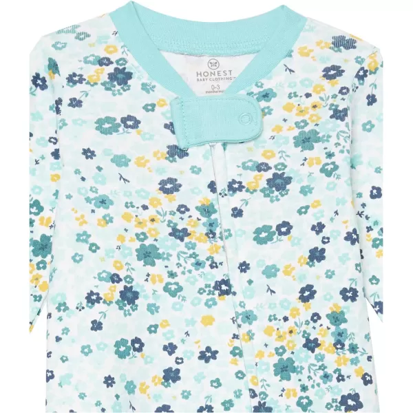 HonestBaby Footed Sleep amp Play Pajamas Organic Cotton for Infant Baby Girls LEGACY2 Floral Clusters Aqua Blue