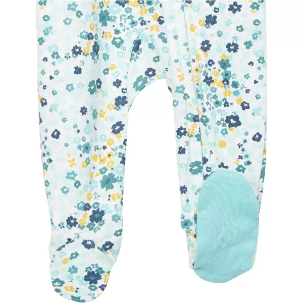 HonestBaby Footed Sleep amp Play Pajamas Organic Cotton for Infant Baby Girls LEGACY2 Floral Clusters Aqua Blue