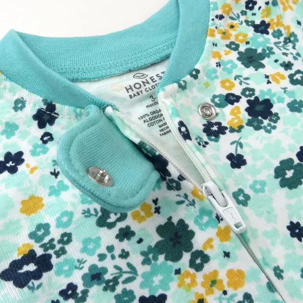HonestBaby Footed Sleep amp Play Pajamas Organic Cotton for Infant Baby Girls LEGACY2 Floral Clusters Aqua Blue