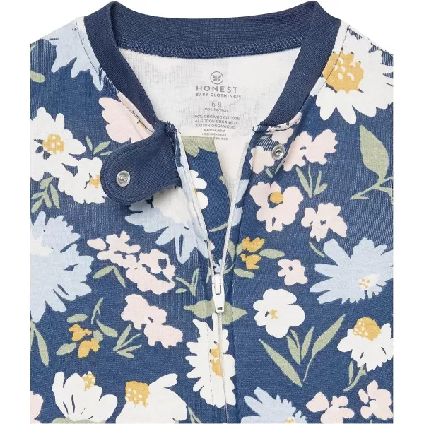 HonestBaby Footed Sleep amp Play Pajamas Organic Cotton for Infant Baby Girls LEGACY2 Painterly Blue Floral