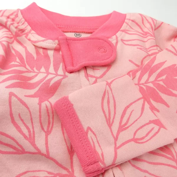 HonestBaby Footed Sleep amp Play Pajamas Organic Cotton for Infant Baby Girls LEGACY2 Palm Leaves Pink Coral