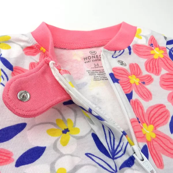 HonestBaby Footed Sleep amp Play Pajamas Organic Cotton for Infant Baby Girls LEGACY2 Palm Leaves Pink Coral