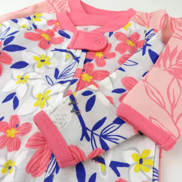 HonestBaby Footed Sleep amp Play Pajamas Organic Cotton for Infant Baby Girls LEGACY2 Palm Leaves Pink Coral
