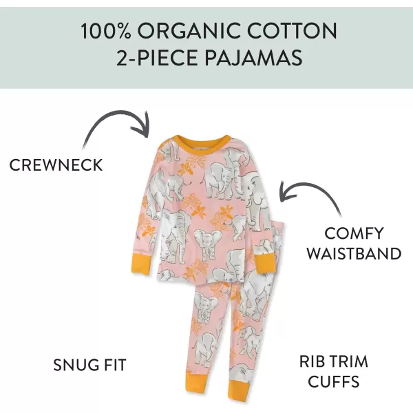 HonestBaby Multipack 2Piece Pajamas Sleepwear Pjs 100 Organic Cotton for Infant Baby and Toddler GirlsBoumbi Pink Elephant