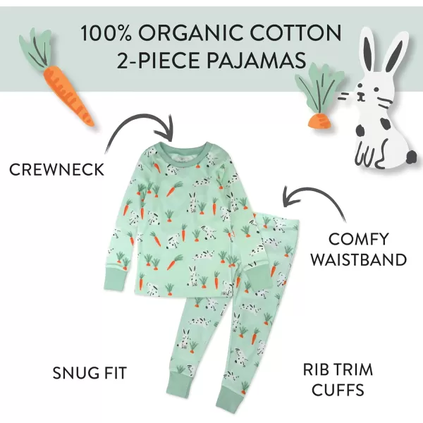 HonestBaby Multipack 2Piece Pajamas Sleepwear Pjs 100 Organic Cotton for Infant Baby and Toddler GirlsDalmatian Bunny