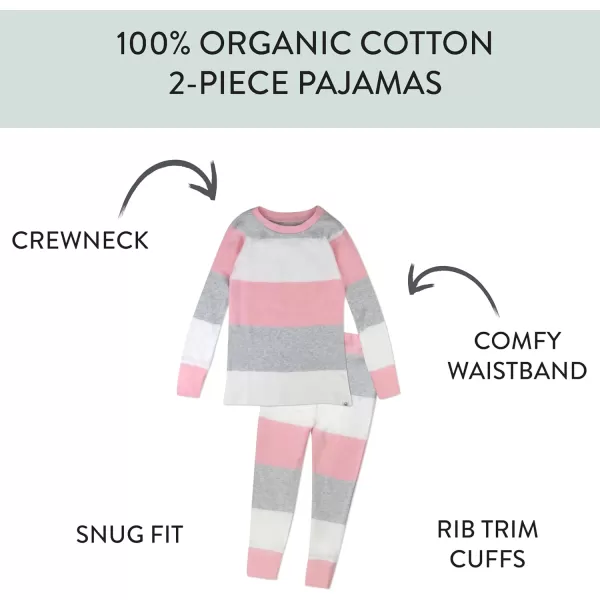 HonestBaby Multipack 2Piece Pajamas Sleepwear Pjs 100 Organic Cotton for Infant Baby and Toddler GirlsJumbo Stripe Petal Pink