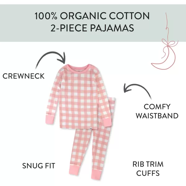 HonestBaby Multipack 2Piece Pajamas Sleepwear Pjs 100 Organic Cotton for Infant Baby and Toddler GirlsPink Check