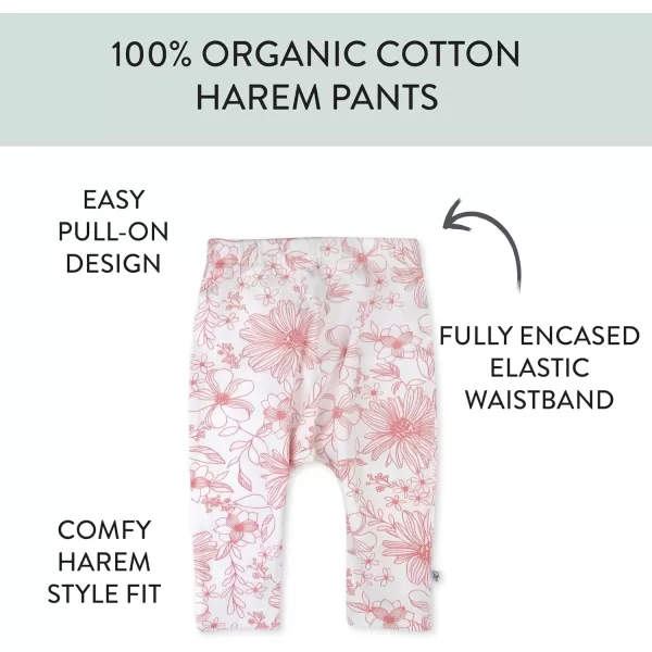 HonestBaby Multipack Harem Pants Roomy Fit Pull on Bottoms 100 Organic Cotton for Infant Baby Boys Girls Unisex2pack Sketchy Floral Pink