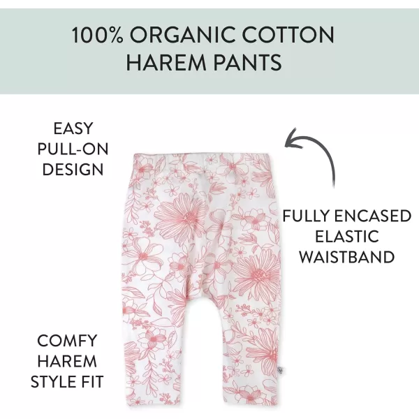 HonestBaby Multipack Harem Pants Roomy Fit Pull on Bottoms 100 Organic Cotton for Infant Baby Boys Girls UnisexSketchy Floral Pink
