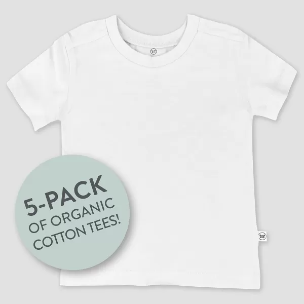 HonestBaby Multipack Short Sleeve TShirt Tee 100 Organic Cotton Infant Baby Toddler Little Kids Boys Girls Unisex5pack Bright White