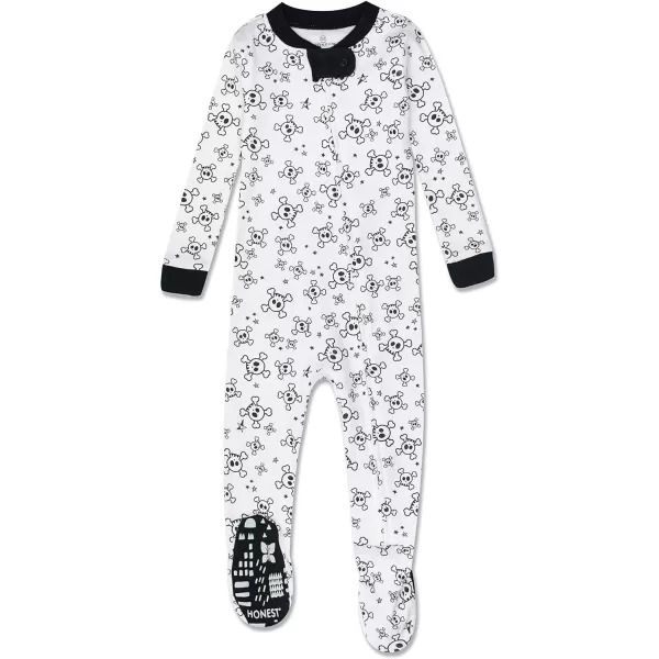 HonestBaby NonSlip Footed Pajamas OnePiece Sleeper Jumpsuit ZipFront 100 Organic Cotton Pjs for Baby Boys Legacy2pack Tossed SkullsSketchy Stripe