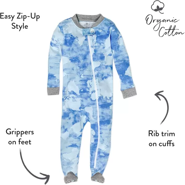 HonestBaby NonSlip Footed Pajamas OnePiece Sleeper Jumpsuit ZipFront 100 Organic Cotton Pjs for Baby Boys Legacy2pack Watercolor WorldTeal Blue