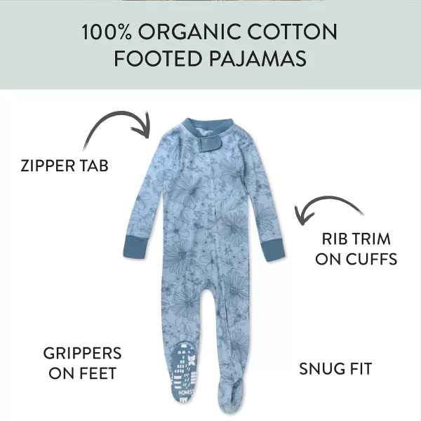 HonestBaby NonSlip Footed Pajamas OnePiece Sleeper Jumpsuit ZipFront Pjs 100 Organic Cotton for Baby Girls2pack Jumbo Floral Lilac