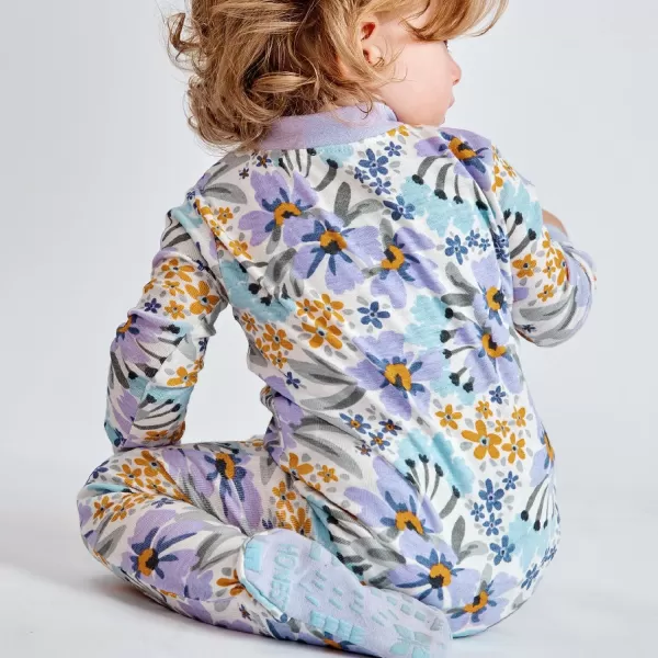 HonestBaby NonSlip Footed Pajamas OnePiece Sleeper Jumpsuit ZipFront Pjs 100 Organic Cotton for Baby Girls2pack Jumbo Floral Lilac